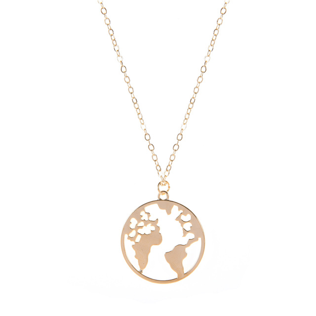 Naszyjnik vintage ze złotym lub srebrnym wisiorkiem w kształcie geometrycznego okręgu na chokerze z mapą świata - Wianko - 4