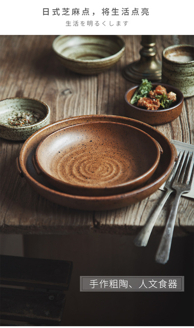 Kreatywne ceramiczne zestawy stołowe z Japonii - ręczna ceramika, retro naczynia do restauracji, patelnia do steków, miska do ryżu i filiżanka - Wianko - 6