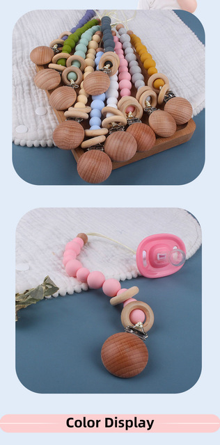 Kulki silikonowe do smoczka dla niemowląt z klipem drewnianym i pierścieniem - łańcuszek dla niemowląt - Wianko - 6