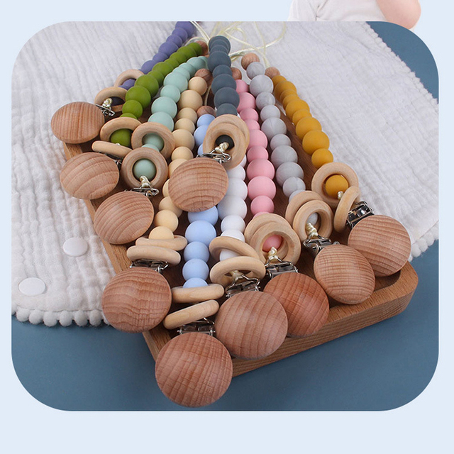 Kulki silikonowe do smoczka dla niemowląt z klipem drewnianym i pierścieniem - łańcuszek dla niemowląt - Wianko - 2
