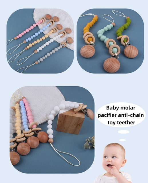Kulki silikonowe do smoczka dla niemowląt z klipem drewnianym i pierścieniem - łańcuszek dla niemowląt - Wianko - 7