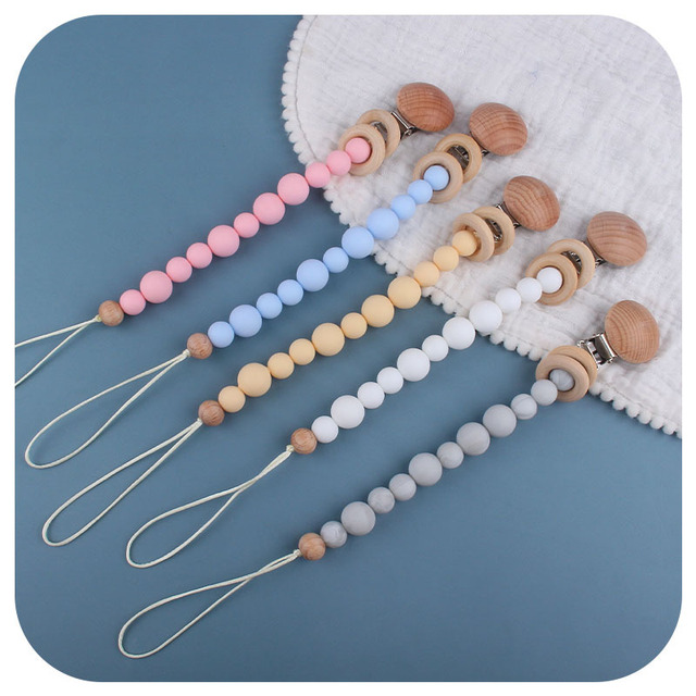 Kulki silikonowe do smoczka dla niemowląt z klipem drewnianym i pierścieniem - łańcuszek dla niemowląt - Wianko - 3