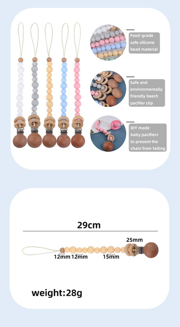 Kulki silikonowe do smoczka dla niemowląt z klipem drewnianym i pierścieniem - łańcuszek dla niemowląt - Wianko - 5