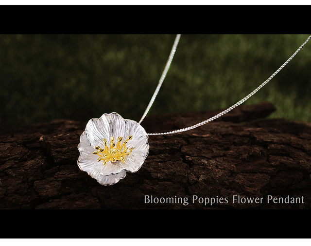 Wisiorek kwiat Lotus wykonany ręcznie z prawdziwej srebrnej biżuterii 925 Sterling Silver, pozłacany 18K złotem - Wianko - 2