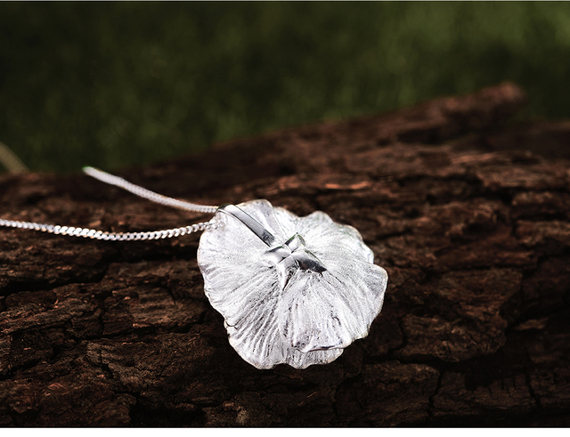 Wisiorek kwiat Lotus wykonany ręcznie z prawdziwej srebrnej biżuterii 925 Sterling Silver, pozłacany 18K złotem - Wianko - 6