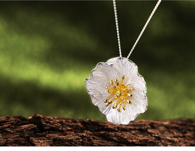 Wisiorek kwiat Lotus wykonany ręcznie z prawdziwej srebrnej biżuterii 925 Sterling Silver, pozłacany 18K złotem - Wianko - 9