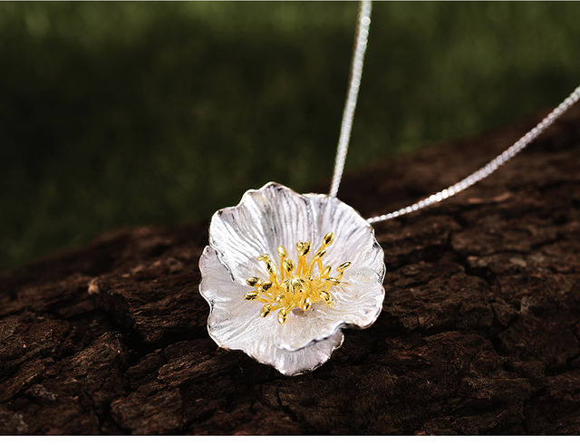 Wisiorek kwiat Lotus wykonany ręcznie z prawdziwej srebrnej biżuterii 925 Sterling Silver, pozłacany 18K złotem - Wianko - 5