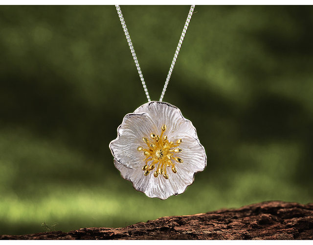 Wisiorek kwiat Lotus wykonany ręcznie z prawdziwej srebrnej biżuterii 925 Sterling Silver, pozłacany 18K złotem - Wianko - 4