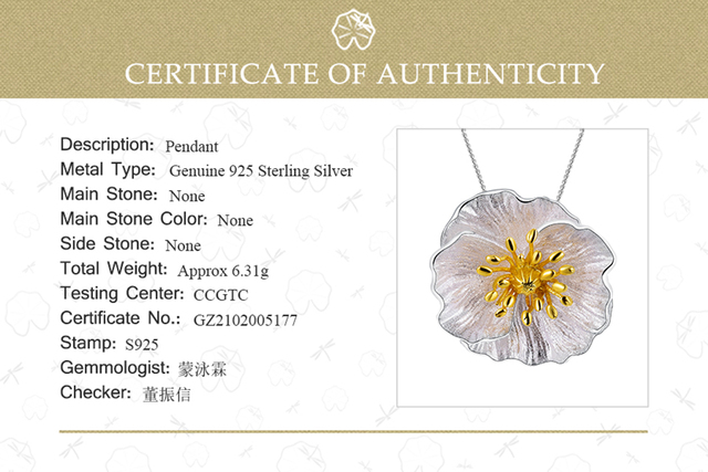 Wisiorek kwiat Lotus wykonany ręcznie z prawdziwej srebrnej biżuterii 925 Sterling Silver, pozłacany 18K złotem - Wianko - 15