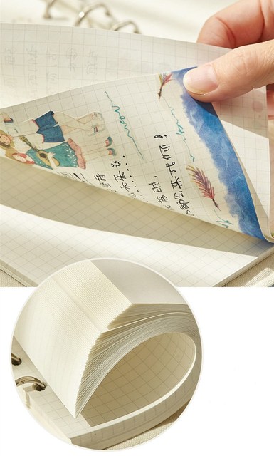 Zeszyt papierowy w rozmiarze A5/A6 z 6 pierścieniami, w pięknym wzorze liścia i siatką, do planowania i pisania - Wianko - 6