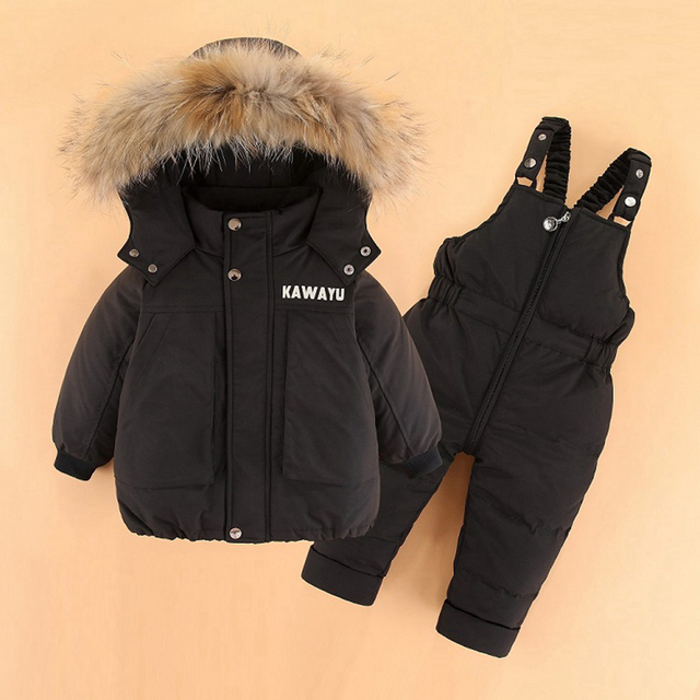 Dziecięcy zimowy kombinezon z kurtką puchową i parką z prawdziwym futrem - ciepły płaszcz dla dziewczynki - Wianko - 3