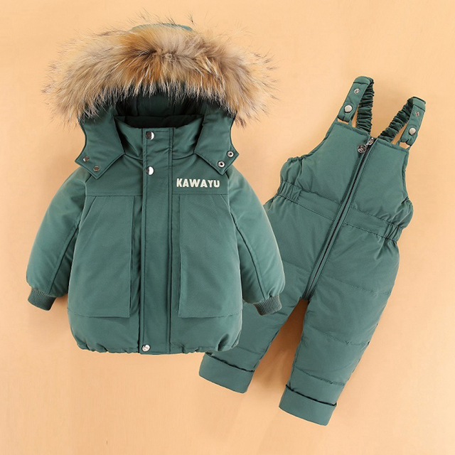 Dziecięcy zimowy kombinezon z kurtką puchową i parką z prawdziwym futrem - ciepły płaszcz dla dziewczynki - Wianko - 2