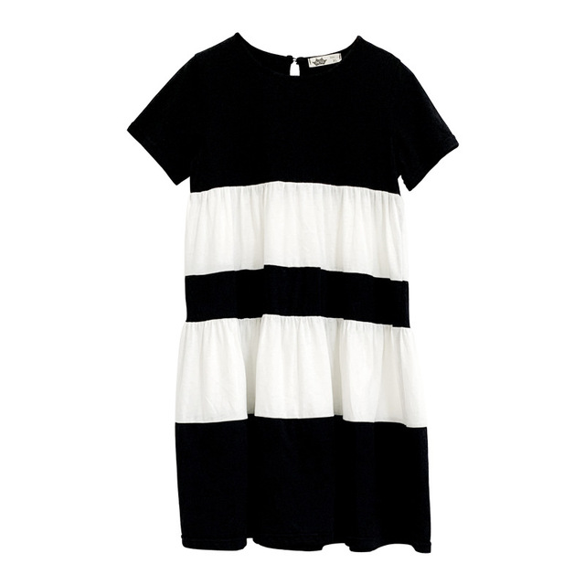 Sukienka dla dziewczynki YourSeason w wieku 8-16 lat, patchwork, 100% bawełna, czarno-biała, krótki rękaw - Wianko - 9