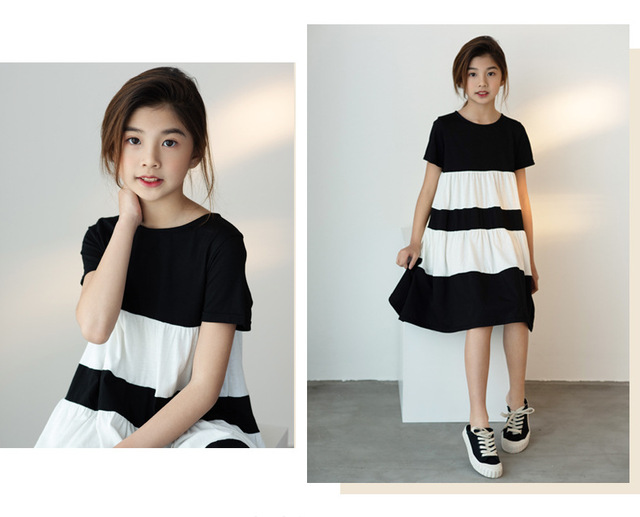 Sukienka dla dziewczynki YourSeason w wieku 8-16 lat, patchwork, 100% bawełna, czarno-biała, krótki rękaw - Wianko - 8