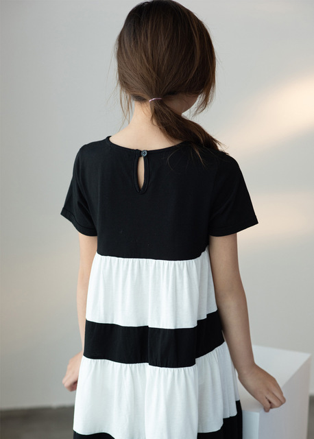 Sukienka dla dziewczynki YourSeason w wieku 8-16 lat, patchwork, 100% bawełna, czarno-biała, krótki rękaw - Wianko - 7