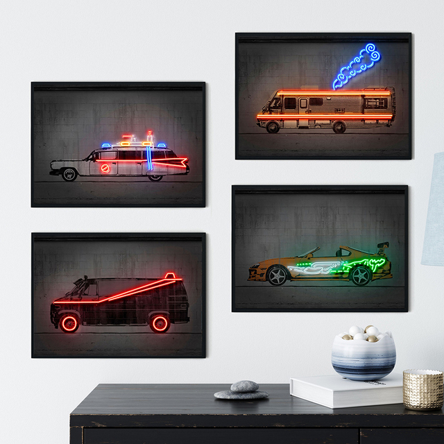Obraz plakatowy Neon Vehicle Ghostbusters – nowoczesna grafika uliczna, chłopięcy prezent, dekoracja pokojowa, bez ramki - Wianko - 5