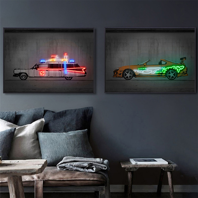 Obraz plakatowy Neon Vehicle Ghostbusters – nowoczesna grafika uliczna, chłopięcy prezent, dekoracja pokojowa, bez ramki - Wianko - 6