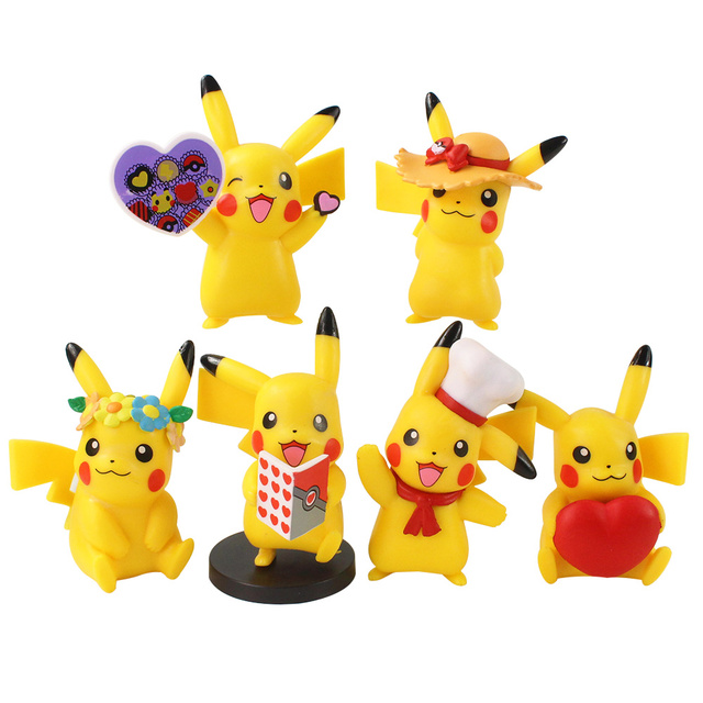 Figurka Pokemon Anime Pikachu z kwiatem, zestaw 6 sztuk, wysokość 8-9cm, Model postaci z PVC, dla dzieci, prezent Brinquedos - Wianko - 1