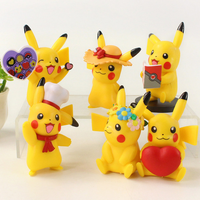 Figurka Pokemon Anime Pikachu z kwiatem, zestaw 6 sztuk, wysokość 8-9cm, Model postaci z PVC, dla dzieci, prezent Brinquedos - Wianko - 3