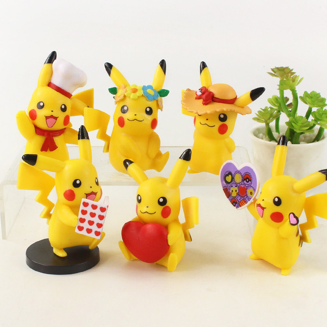 Figurka Pokemon Anime Pikachu z kwiatem, zestaw 6 sztuk, wysokość 8-9cm, Model postaci z PVC, dla dzieci, prezent Brinquedos - Wianko - 5