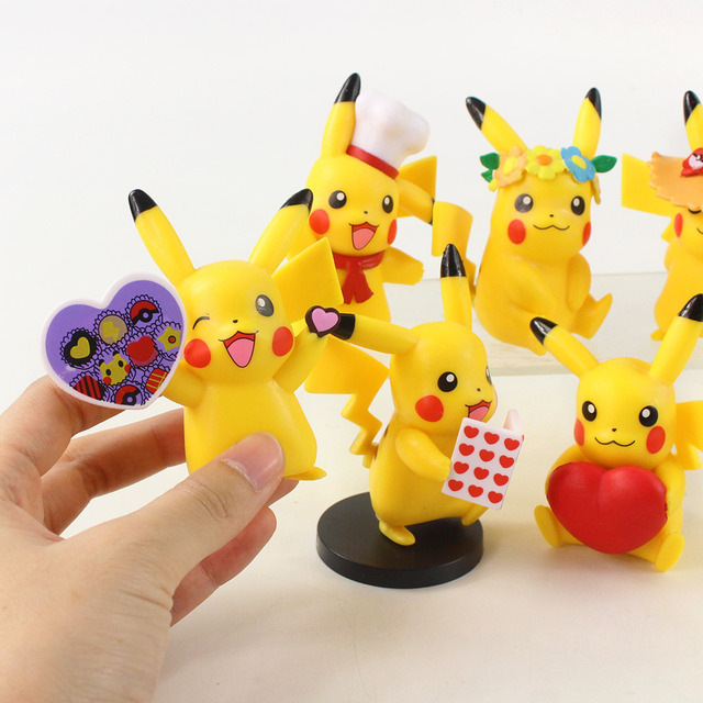 Figurka Pokemon Anime Pikachu z kwiatem, zestaw 6 sztuk, wysokość 8-9cm, Model postaci z PVC, dla dzieci, prezent Brinquedos - Wianko - 6