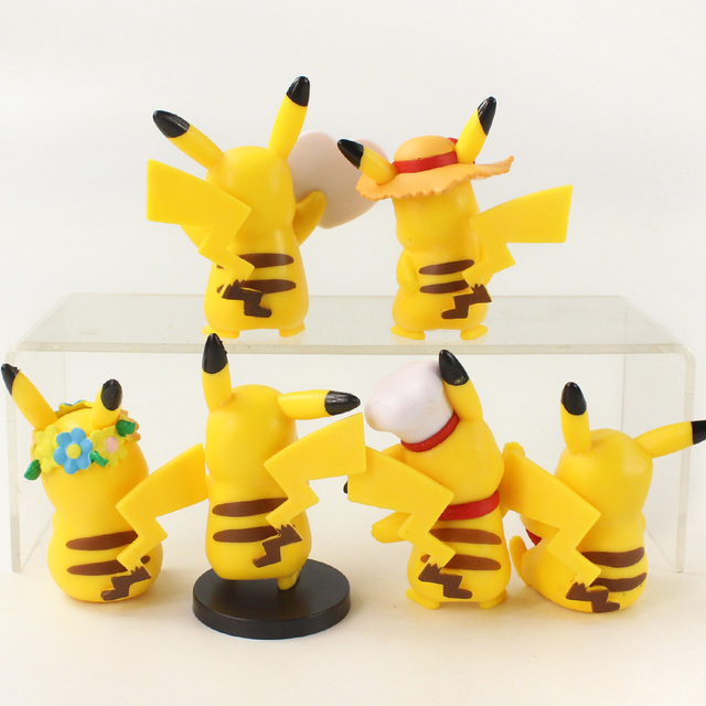 Figurka Pokemon Anime Pikachu z kwiatem, zestaw 6 sztuk, wysokość 8-9cm, Model postaci z PVC, dla dzieci, prezent Brinquedos - Wianko - 2