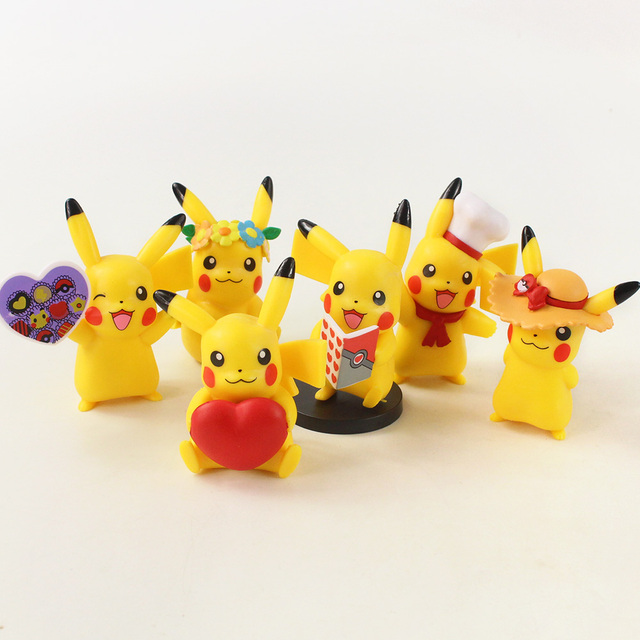 Figurka Pokemon Anime Pikachu z kwiatem, zestaw 6 sztuk, wysokość 8-9cm, Model postaci z PVC, dla dzieci, prezent Brinquedos - Wianko - 4