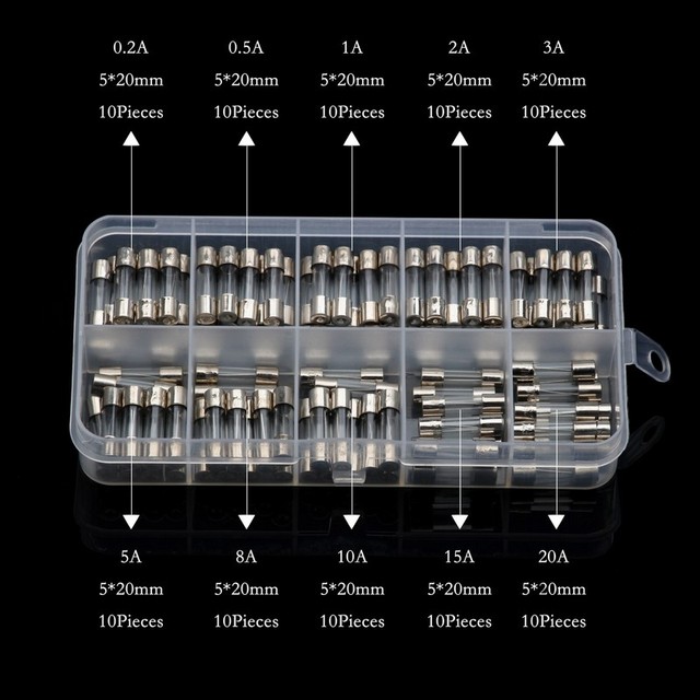 Zestaw 72/100Pcs szybkobieżnych bezpieczników szklanych 5x20mm/6x30mm 250V 0.2A-30A dla urządzeń domowych elektronika - Wianko - 2