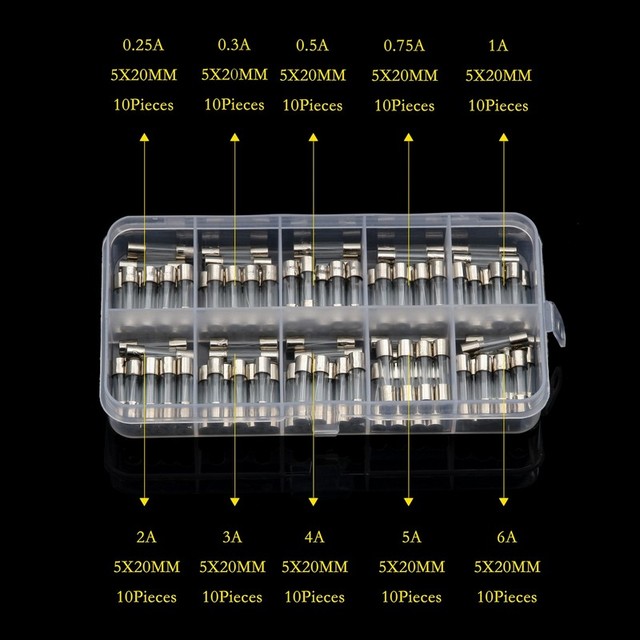 Zestaw 72/100Pcs szybkobieżnych bezpieczników szklanych 5x20mm/6x30mm 250V 0.2A-30A dla urządzeń domowych elektronika - Wianko - 4