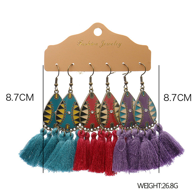 Kolczyki wiszące Boho Multicolor Tassel z etnicznymi detalami, długie kolczyki vintage z czarującą geometrią kwiatową - Wianko - 6