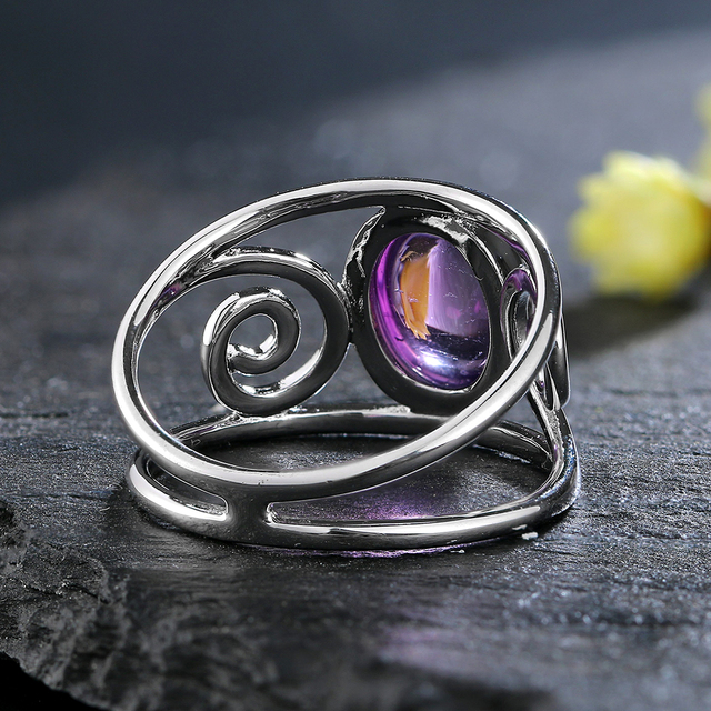 Luksusowy srebrny pierścień z naturalnym ametystem 925 dla kobiet - Wianko - 13
