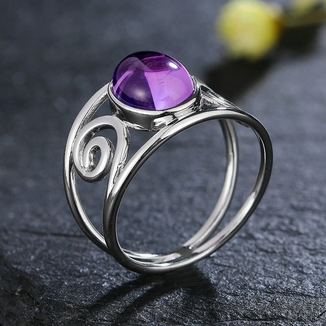 Luksusowy srebrny pierścień z naturalnym ametystem 925 dla kobiet - Wianko - 12