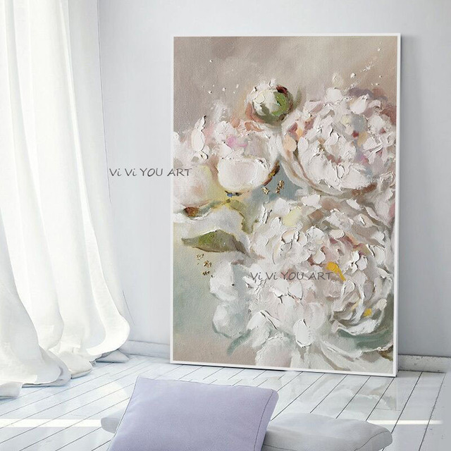 100% ręcznie malowany obraz olejny Home Decor kwiaty na białym tle duży rozmiar, nie oprawiony - Wianko - 3