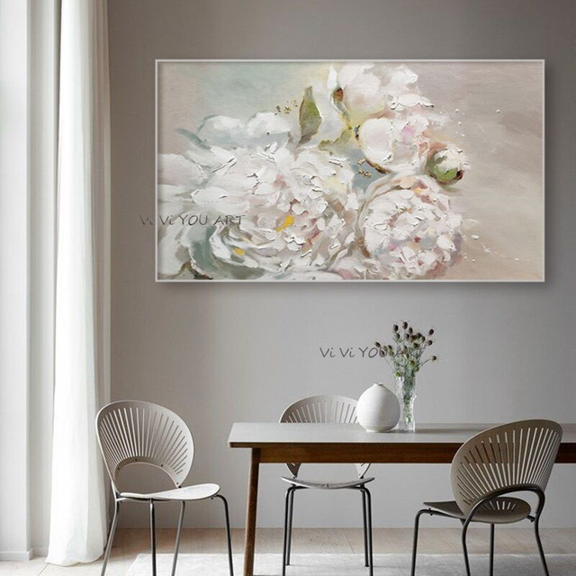 100% ręcznie malowany obraz olejny Home Decor kwiaty na białym tle duży rozmiar, nie oprawiony - Wianko - 4