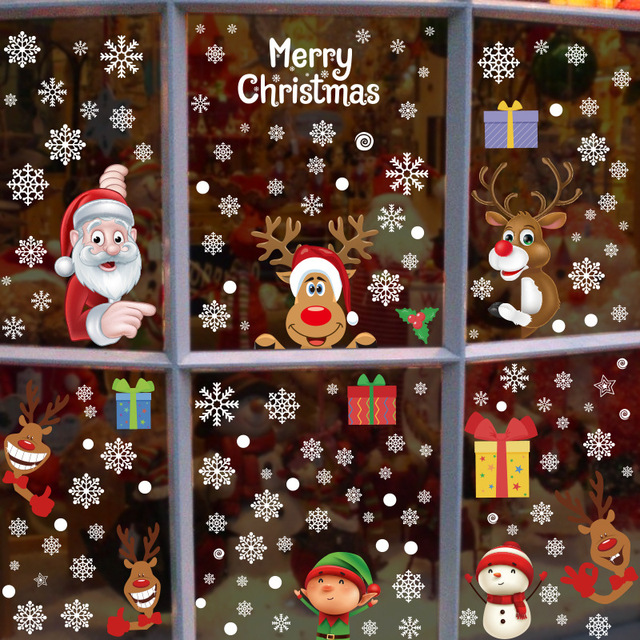 Naklejka statyczna na okno/witrynę/ścianę z motywem Świętego Mikołaja i śnieżynkami na Boże Narodzenie - Wianko - 2