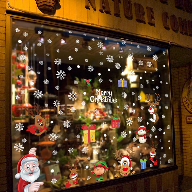 Naklejka statyczna na okno/witrynę/ścianę z motywem Świętego Mikołaja i śnieżynkami na Boże Narodzenie - Wianko - 5