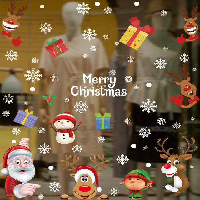 Naklejka statyczna na okno/witrynę/ścianę z motywem Świętego Mikołaja i śnieżynkami na Boże Narodzenie - Wianko - 4