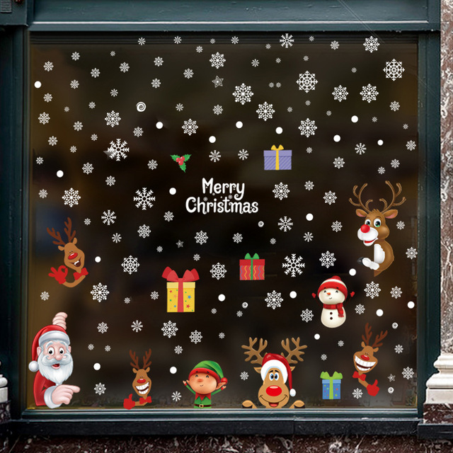 Naklejka statyczna na okno/witrynę/ścianę z motywem Świętego Mikołaja i śnieżynkami na Boże Narodzenie - Wianko - 3