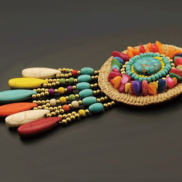 Naszyjnik z koralików w stylu boho z turkusowym kamieniem - biżuteria vintage na liny woskowane - XL005-28 - Wianko - 5