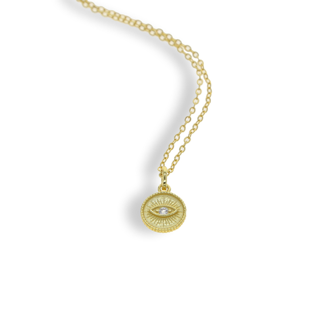 Naszyjnik charms z evil eye, w 100% srebrze 925, z wyczyść cz betonowym okrągłym wzorem na złotym łańcuchu - modna biżuteria dla kobiet - Wianko - 2