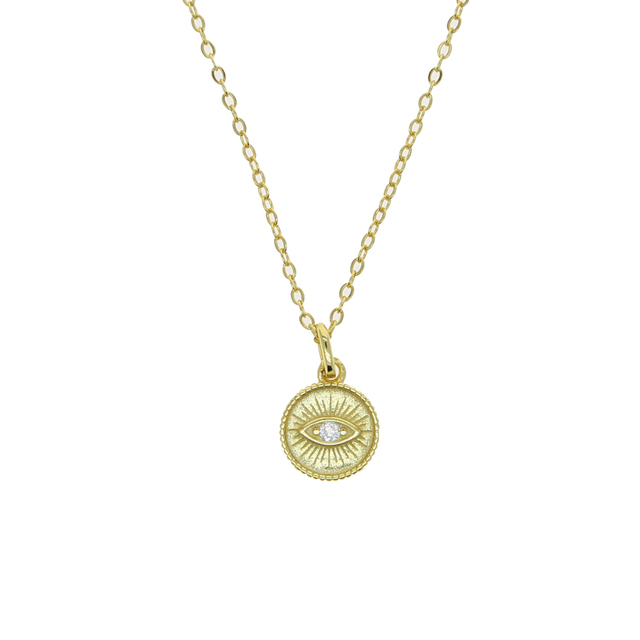 Naszyjnik charms z evil eye, w 100% srebrze 925, z wyczyść cz betonowym okrągłym wzorem na złotym łańcuchu - modna biżuteria dla kobiet - Wianko - 1