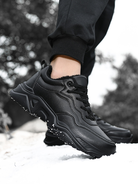 Męskie nieformalne buty zimowe CIFIMI, skórzane sneaker o dużych rozmiarach 38-46, czarne, dodatkowa warstwa bawełny, idealne na co dzień i piesze wycieczki - Wianko - 8