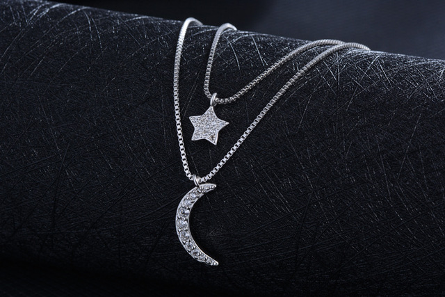 Dwurzędowy naszyjnik łańcuszkowy Moon Star 925 Sterling Silver z biżuterią cyrkonową dla kobiet - Wianko - 23