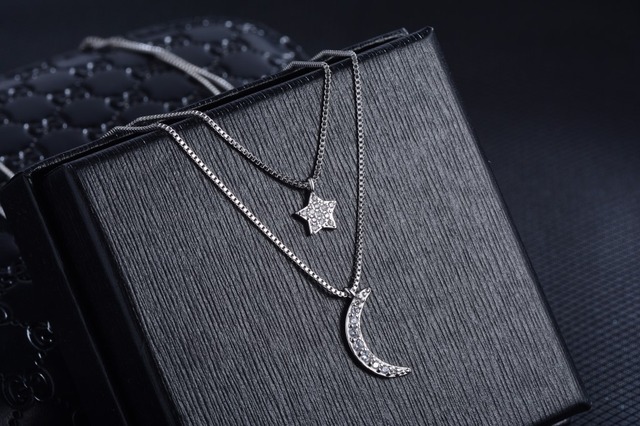 Dwurzędowy naszyjnik łańcuszkowy Moon Star 925 Sterling Silver z biżuterią cyrkonową dla kobiet - Wianko - 29