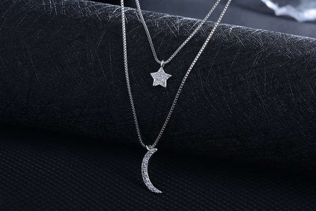 Dwurzędowy naszyjnik łańcuszkowy Moon Star 925 Sterling Silver z biżuterią cyrkonową dla kobiet - Wianko - 22