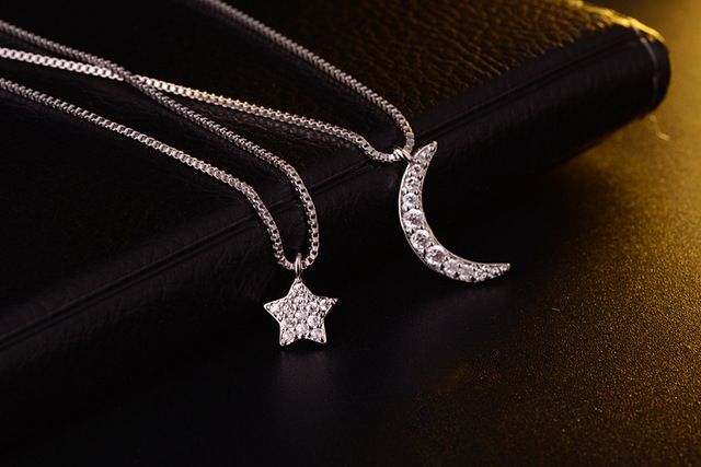 Dwurzędowy naszyjnik łańcuszkowy Moon Star 925 Sterling Silver z biżuterią cyrkonową dla kobiet - Wianko - 25