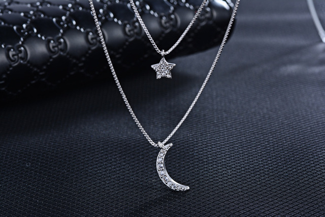 Dwurzędowy naszyjnik łańcuszkowy Moon Star 925 Sterling Silver z biżuterią cyrkonową dla kobiet - Wianko - 26