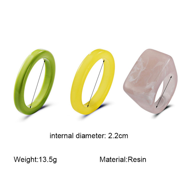 Kolorowe proste akrylowe pierścienie dla kobiet - geometryczne i przezroczyste, zestaw żywicznej biżuterii na party - Wianko - 2