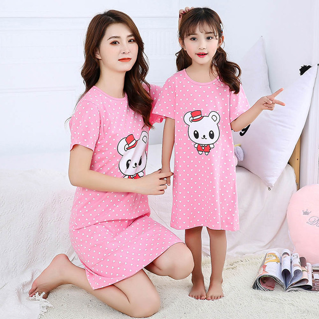 Piżama nocna dziecięca dla dziewczynki i kobiet, bawełniana, różowy kot, letnia, wygodna - Wianko - 31
