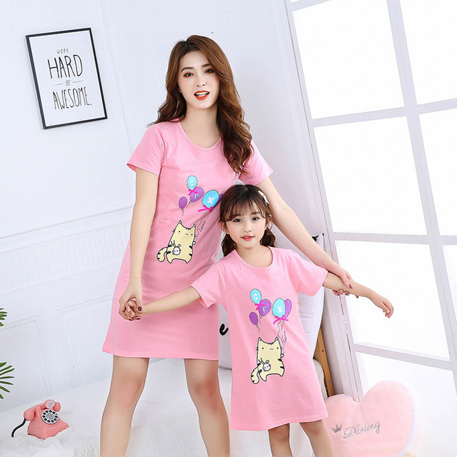 Piżama nocna dziecięca dla dziewczynki i kobiet, bawełniana, różowy kot, letnia, wygodna - Wianko - 11